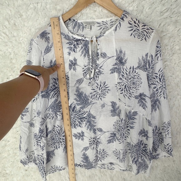 Lucky Brand White Navy Floral Print Tie Neck Blouse Top Women's Plus Size L BOHO - Picture 6 of 9
